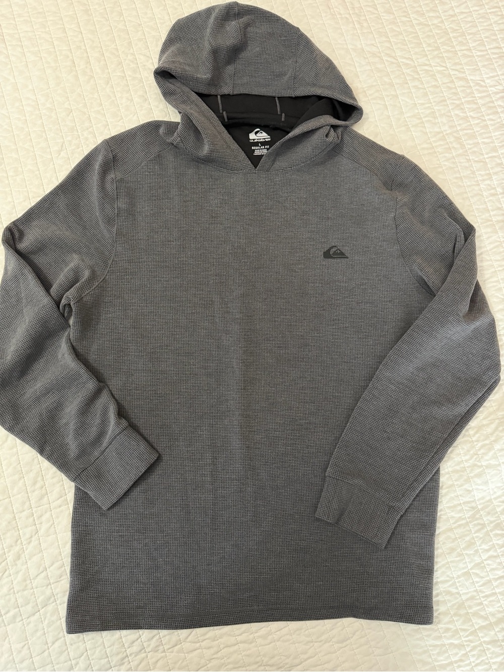 Quiksilver Men's Charcoal Hooded Waffle Knit Pullover